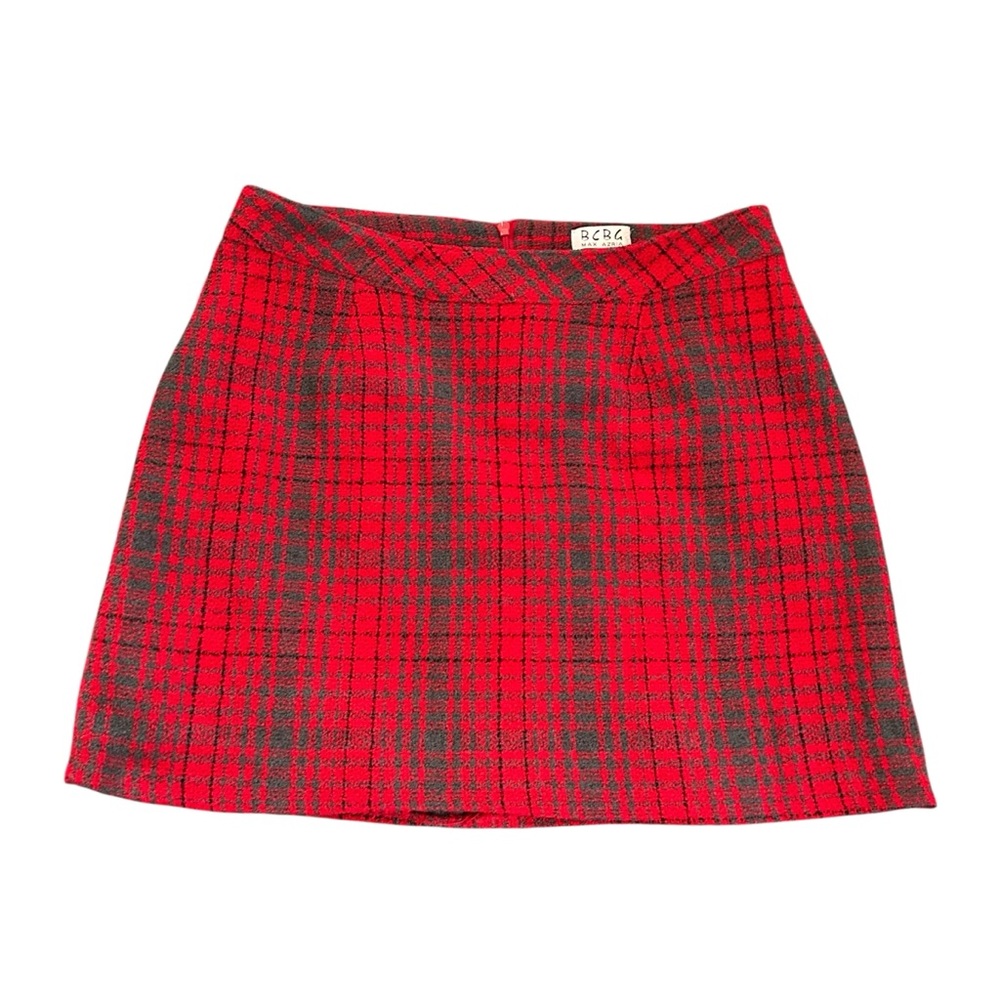 VTG BCBG MaxAzria Red Plaid Mini Skirt Wool Blend Y2K Academia 90s Grunge Medium